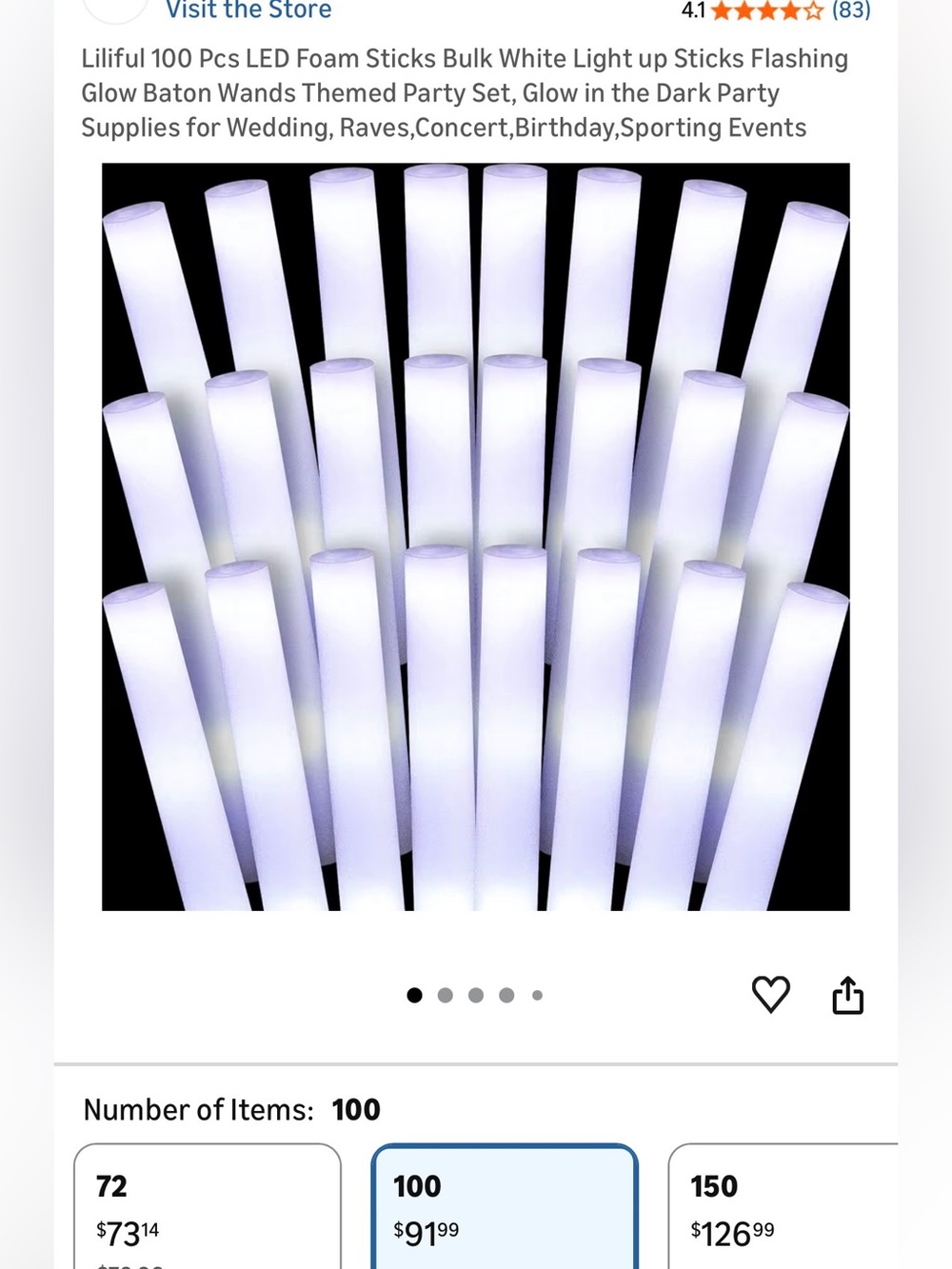 Amazon White LED Foam Light-Up Glow Sticks (100 Pack)